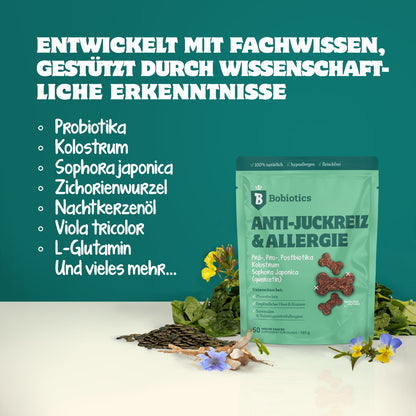 Anti-Juckreiz Probiotikum | 60 Snacks für Hunde | 100 % natürlich